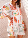 Printed Three-Quarter Sleeve Mini Dress Orange