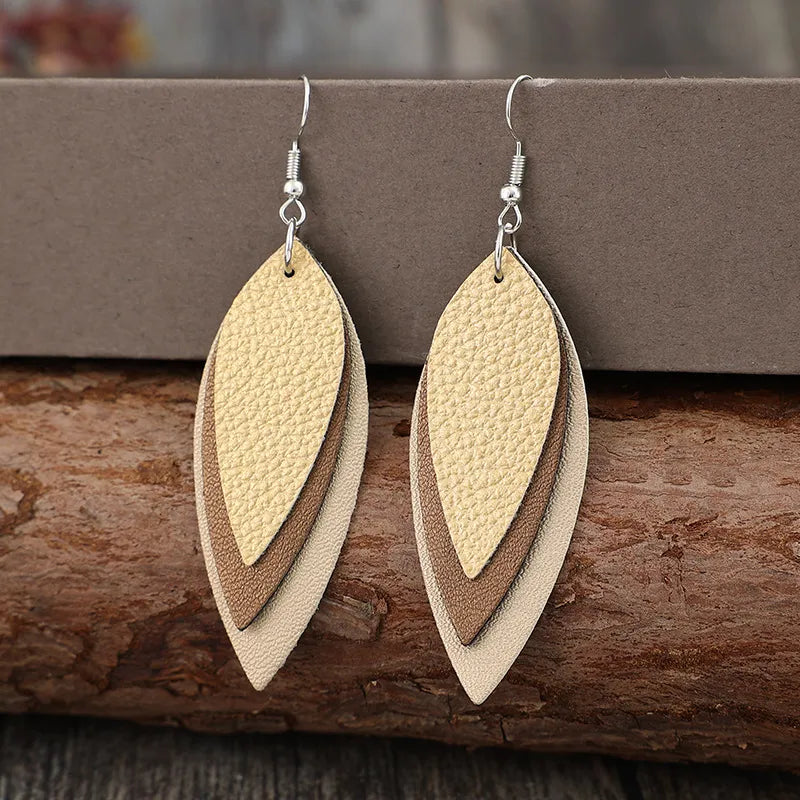 Trendy PU Leather Leaf Shape Earrings - Lightweight Alloy Jewelry for Stylish Looks