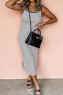 Stripe Crisscross Side Slits Slim Fit Sleeveless Midi Dress