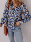 Paisley Print Long Sleeve Blouse Navy