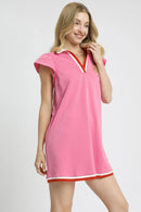Umgee Contrast Trim Cap Sleeve Mini Dress
