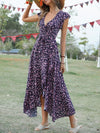 Printed Surplice Ruffle Sleeve Dress Navy Blue