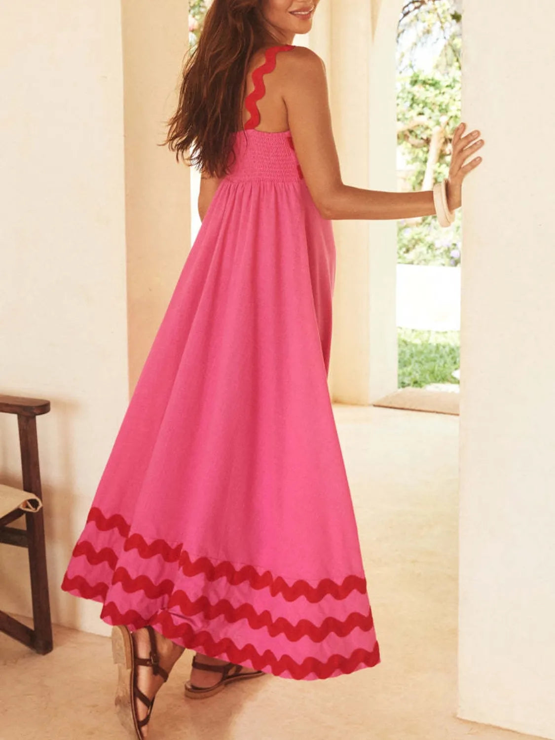 Contrast Trim Square Neck Maxi Cami Dress