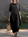 Full Size Casual Loose Fit Round Neck Midi Dress Plus Size - Store 42