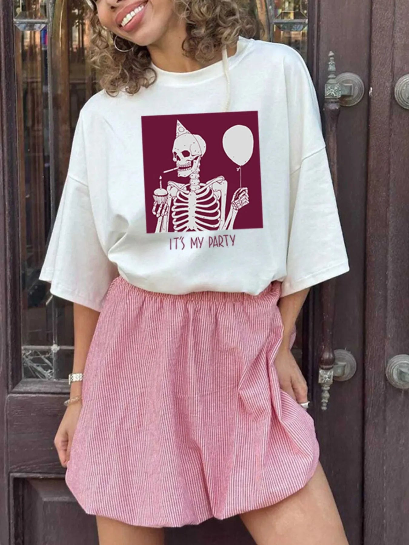 Plus Size 100% Polyester Graphic T-Shirt With Round Neck & Half Sleeves - Casual Wear