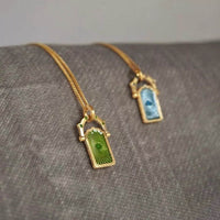 Elegant 18K Gold-Plated Titanium Steel Pendant Necklace with Resin Detail, 17.7-Inch Chain - Store 42