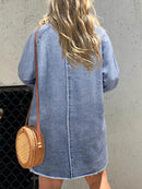 Full Size Button-Front Long Sleeve Denim Shirt Dress Plus Size - Store 42