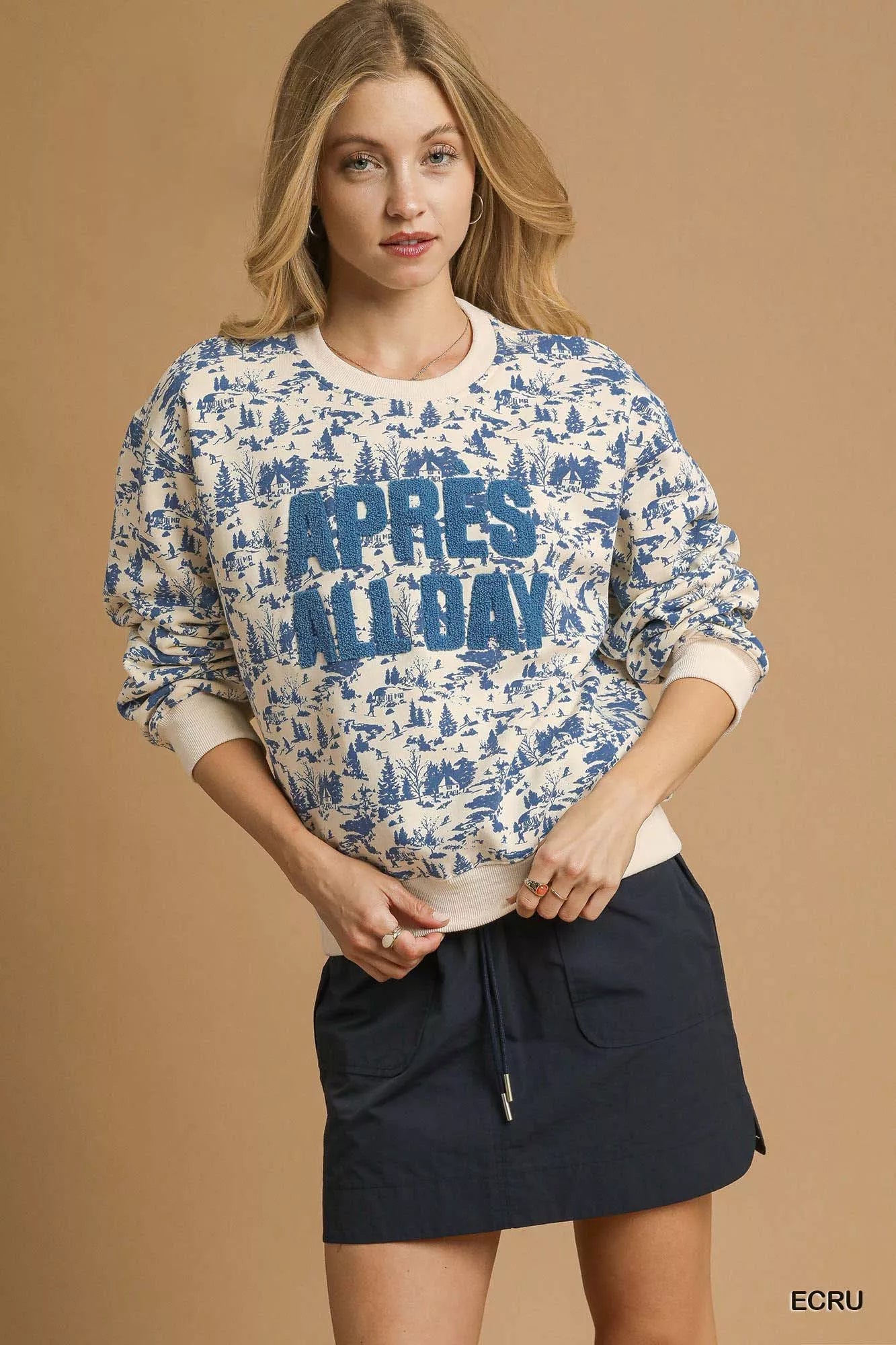 Trendy Umgee Scenic Print Cropped Sweatshirt with Oversized Fit - Cozy Casual Fashion