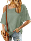 Trendsi Asymmetrical Neck Half Sleeve T-Shirt - Slightly Stretchy, 95% Polyester, 5% Spandex - Store 42