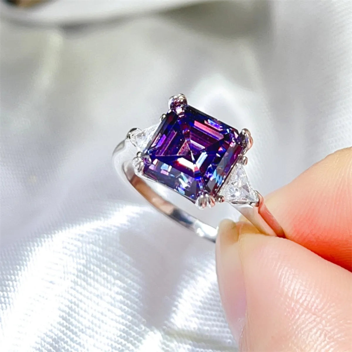 3 Carat Moissanite Ring in 925 Sterling Silver with Platinum-Plated Finish, Includes Certificate