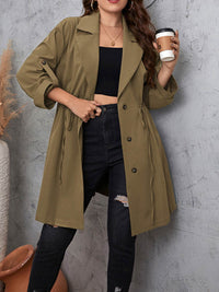 Honey Plus Size Lapel Collar Drawstring Roll-Tab Sleeve Trench Coat - Store 42