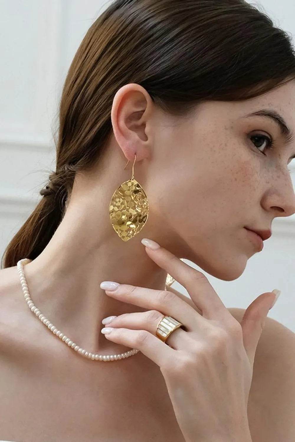 Elegant Brass Gold-Plated Leaf Shape Earrings - Stylish 2.5 Inch Fashion Jewelry