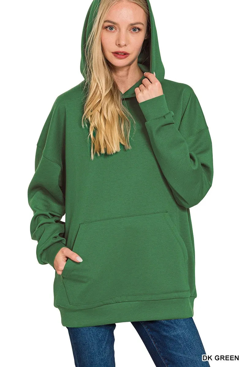 Zenana Oversized Scuba Hoodie with Kangaroo Pocket