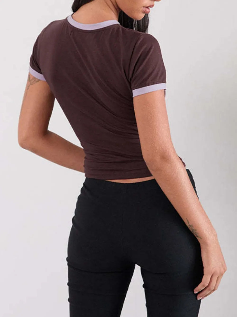 Trendy Letter Graphic Short Sleeve Round Neck T-Shirt in Opaque Stretchy Fabric