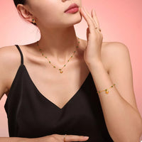 18K Gold-Plated Titanium Steel Crystal Bead Pendant Necklace