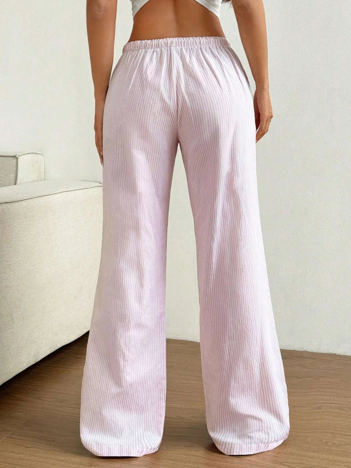 Drawstring Striped Wide Leg Pants