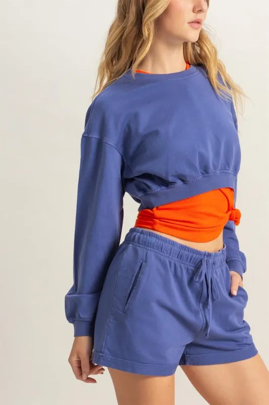Trendy HYFVE Crew Neck Long Sleeve Crop Sweatshirt in 100% Cotton for Effortless Style