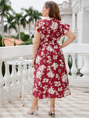 Honey Plus Size Floral Tie Waist Surplice Neck Midi Dress - Store 42