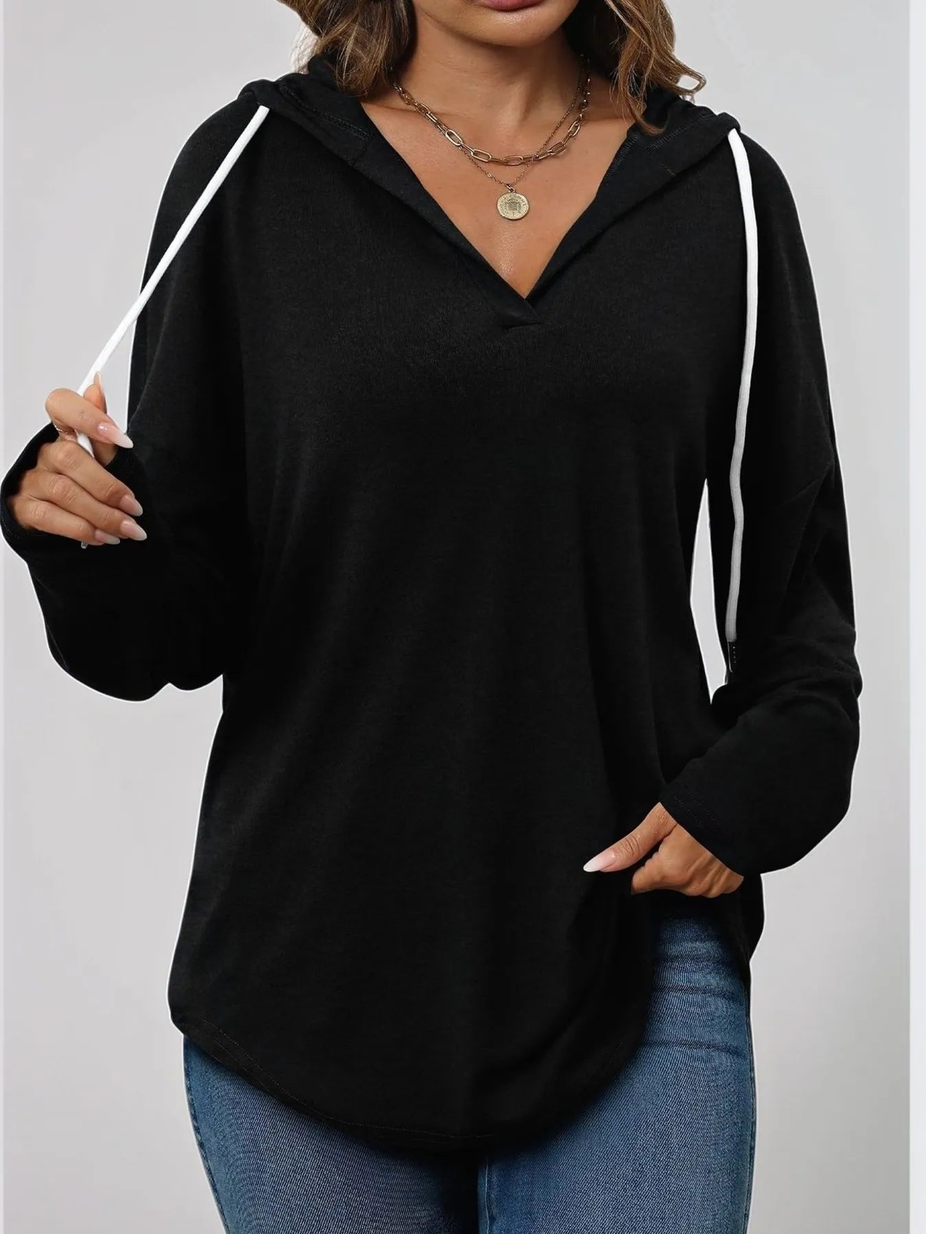 Plus Size Full Length Drawstring Hoodie with Long Sleeves - Oversized Comfort