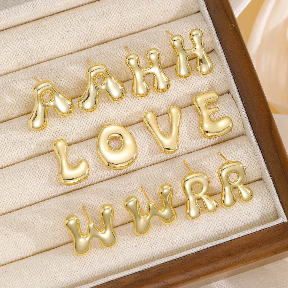 18K Gold-Plated Bubble Letter Stud Earrings - Unique, Dainty & Lightweight for Everyday Wear