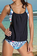 Full Size Crisscross Scoop Neck Tankini Set Black