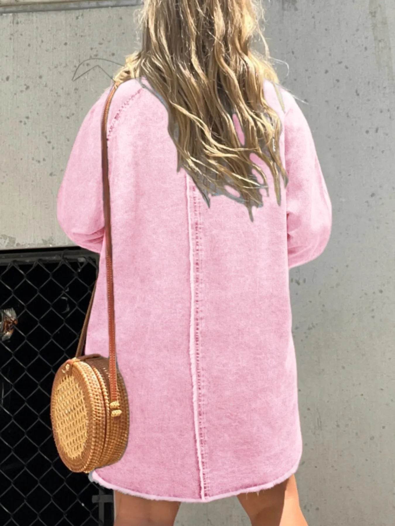 Full Size Button-Front Long Sleeve Denim Shirt Dress Plus Size - Store 42