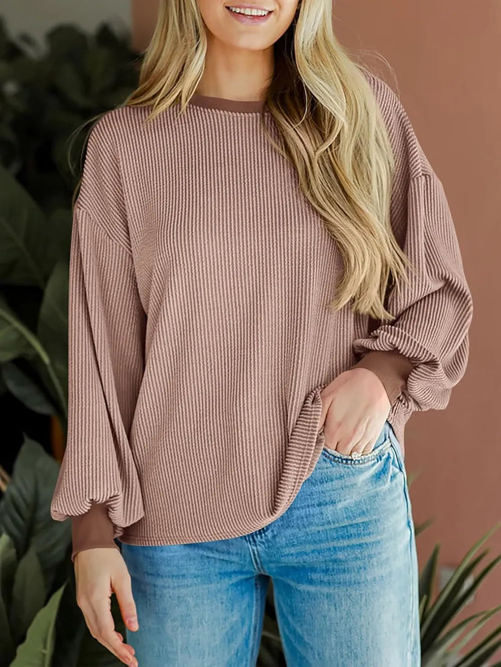 Trendy Round Neck Drop Shoulder Long Sleeve Sweatshirt in 100% Polyester - Opaque Fabric, No Stretch