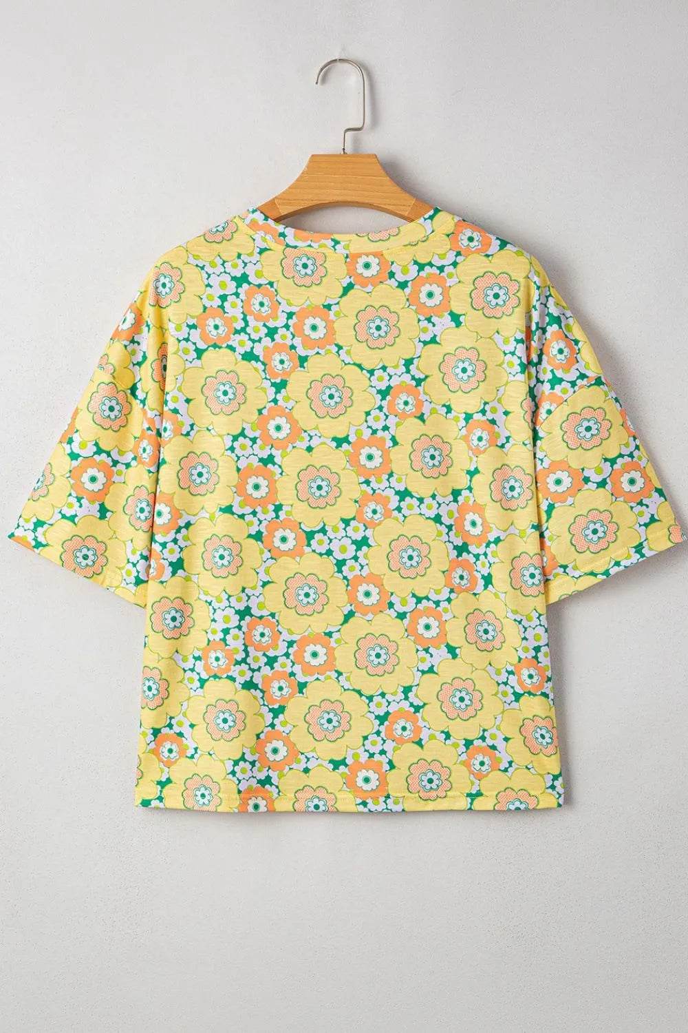Floral Print Oversized T-Shirt with Round Neck - Soft Stretchy 95% Polyester Blend - Store 42
