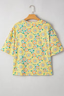 Floral Print Oversized T-Shirt with Round Neck - Soft Stretchy 95% Polyester Blend - Store 42