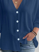 Full Size Casual V-Neck Button Down Relaxed Fit Blouse Plus Size - Store 42