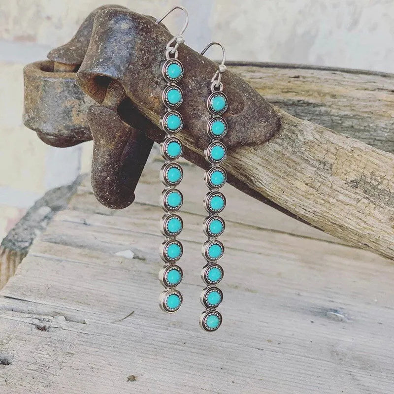 Trendsi 3.1-Inch Artificial Turquoise Alloy Bar Earrings - Unique Statement Jewelry