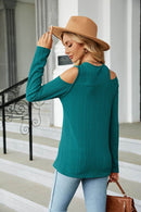 Trendsi Casual Cold-Shoulder Blouse with Long Sleeves and Round Neck - Solid Opaque Design - Store 42
