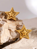 Elegant 18K Gold-Plated Stainless Steel Star Stud Earrings - Lightweight, Durable Design - Store 42