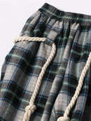 Plaid Casual Pants with Side Stripes