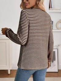 Striped Button Detail Long Sleeve Top