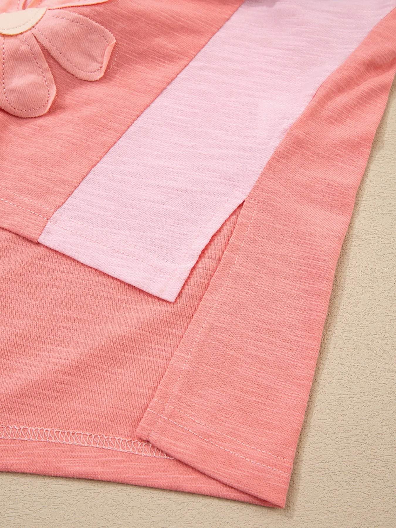 Floral Applique Oversized T-Shirt with Exposed Seams - 65% Polyester 35% Cotton - Store 42