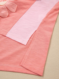 Floral Applique Oversized T-Shirt with Exposed Seams - 65% Polyester 35% Cotton - Store 42