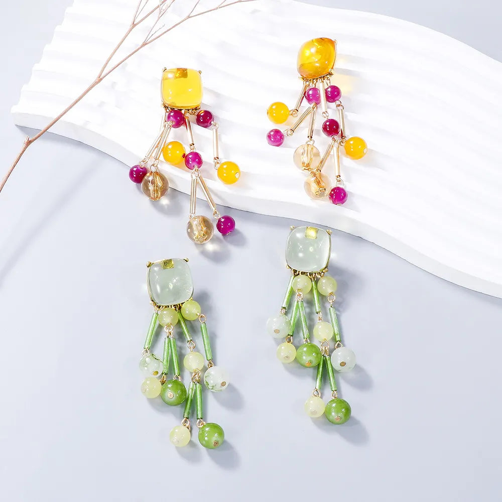 Trendy 3.6-Inch Acrylic Dangle Earrings in Alloy - Lightweight and Stylish Jewelry