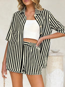 Striped Button Up Shirt and Shorts Set