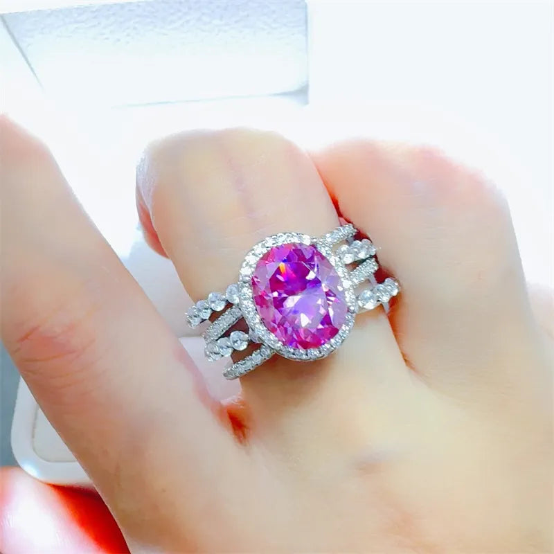 3 Carat Moissanite Ring in 925 Sterling Silver with Zircon Accent Stones - Elegant Jewelry