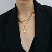 18K Gold-Plated Stainless Steel Cross Necklace - 19.7 In Chain with Extension, Modern Design - Store 42
