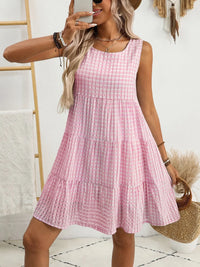 Plaid Round Neck Sleeveless Mini Dress