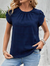 Slightly Stretchy Round Neck Ruched Petal Sleeve Top - 95% Polyester, 5% Spandex - Store 42