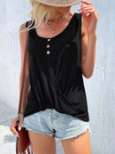 Full Size Decorative Button Round Neck Tank Plus Size - Store 42