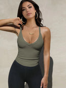 Ribbed V-Neck Halter Tank Top