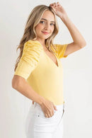 And The Why Shirring Puff Sleeve Bodysuit - Store 42