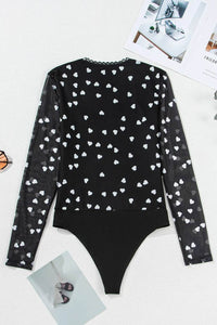 Heart Square Neck Long Sleeve Bodysuit - Store 42