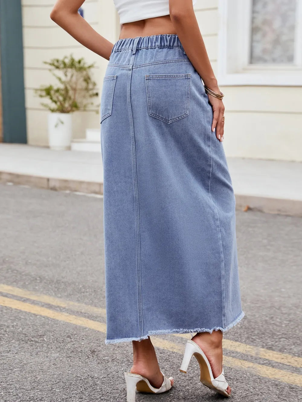Asymmetrical Slit Denim Skirt for Women - Stretchy, Stylish & Effortlessly Chic