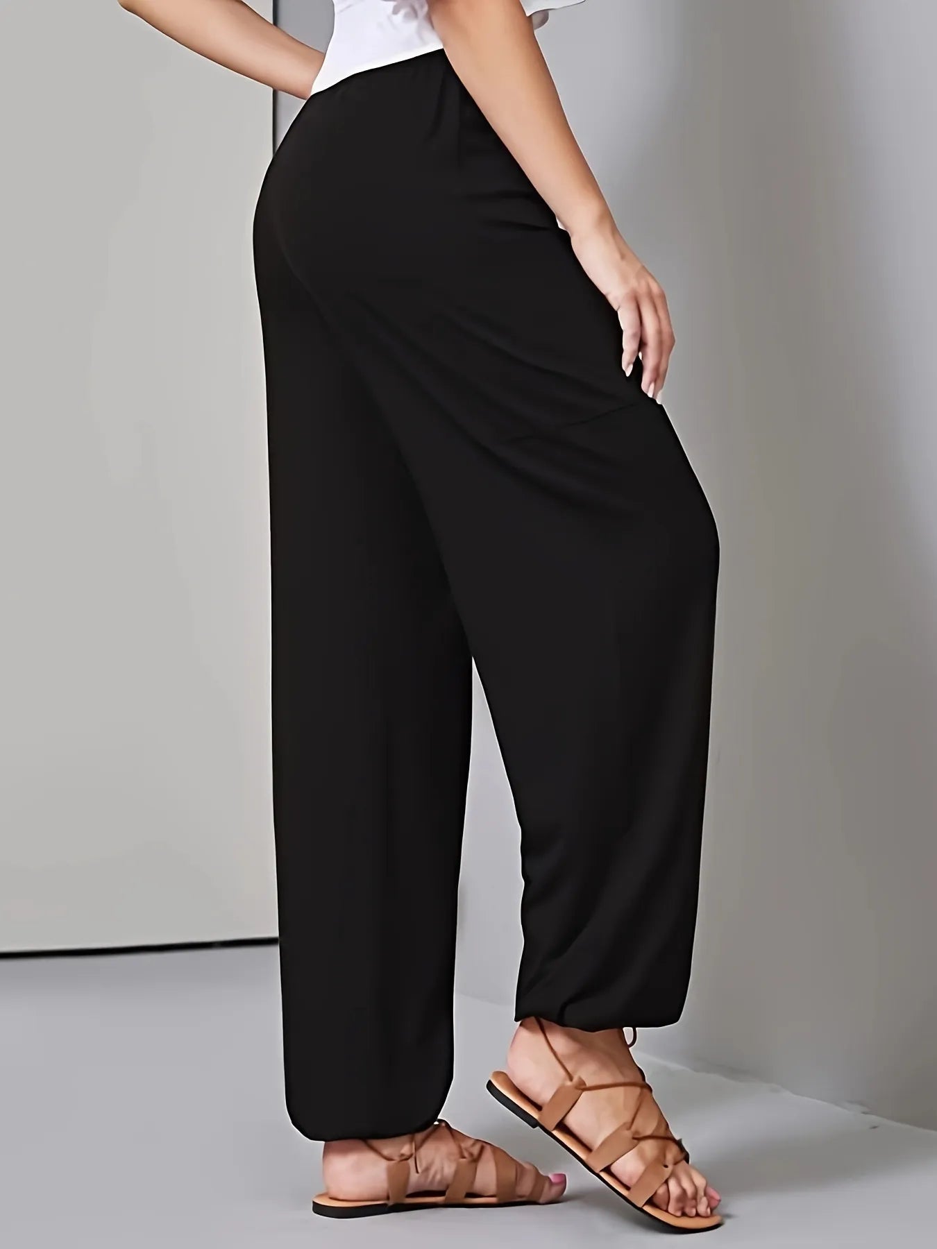 Women's Drawstring Wide Leg Pants with Pockets – 100% Polyester, Comfortable Fit