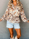 Stylish Drawstring Floral Lantern Sleeve Blouse in 100% Polyester - Opaque & Chic - Store 42